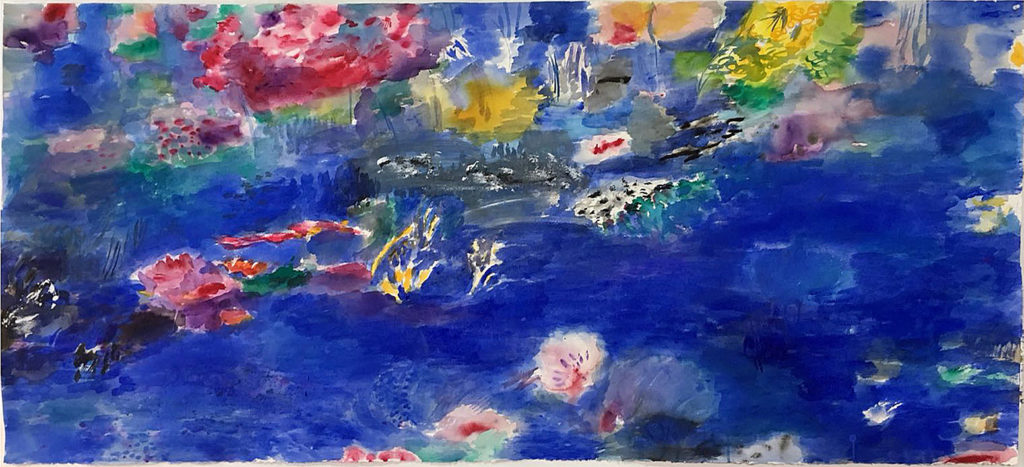 Lago azul | Tinta china, acuarela / papel. 90 x 195 cm. 2018   